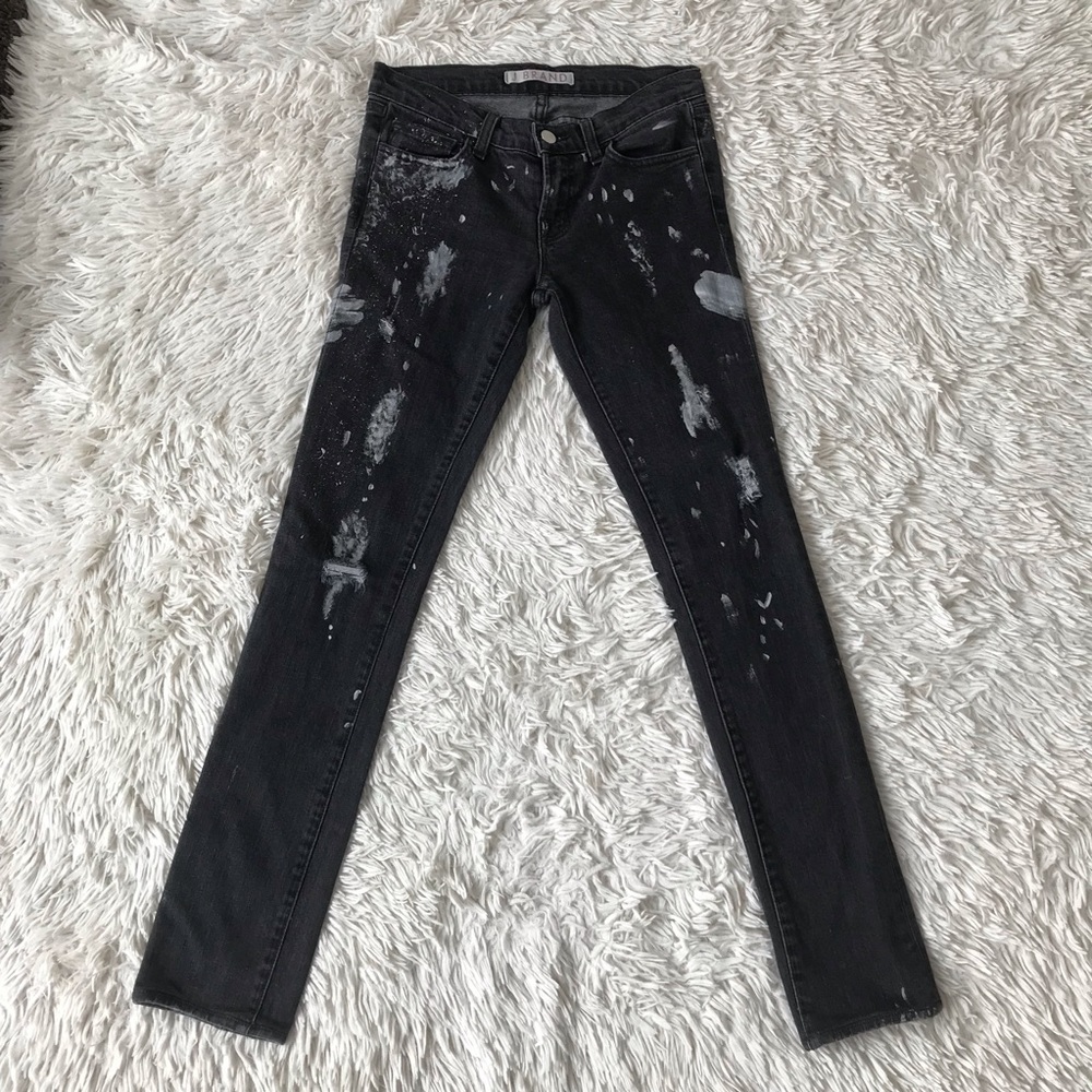 J Brand Gray with White Paint Splatter Jeans
